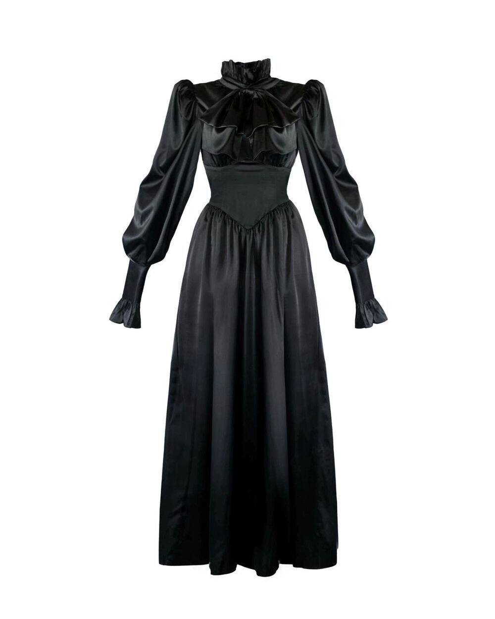 Blackwood Castle 5XL Black Long Gown Satin Bow Dress Emma Gothic Classic Pockets